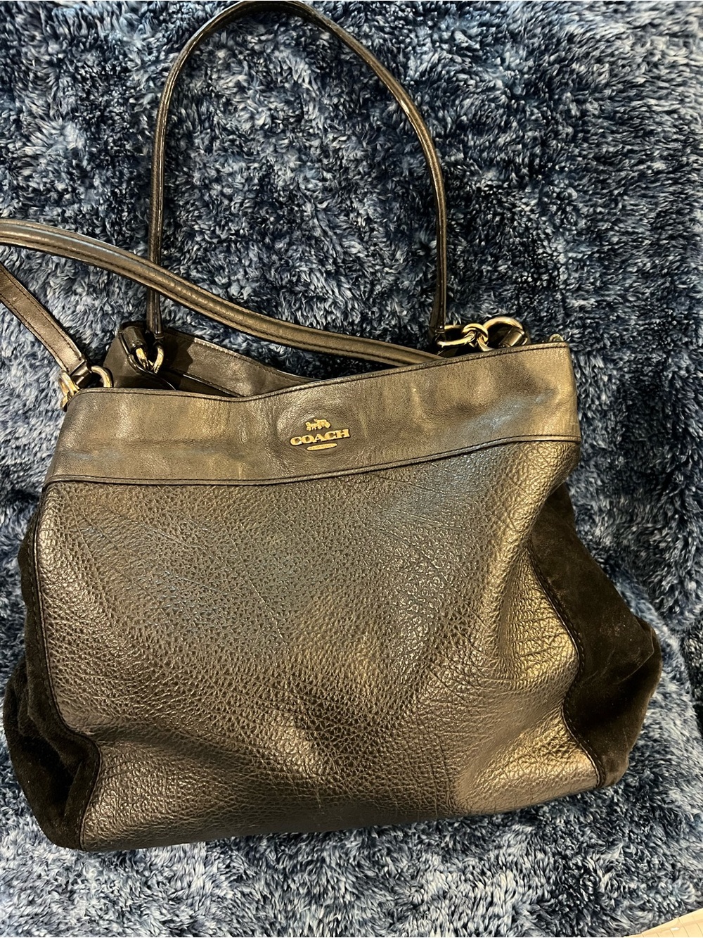 COACH Black Leather and Suede Shoulder Bag Lexy